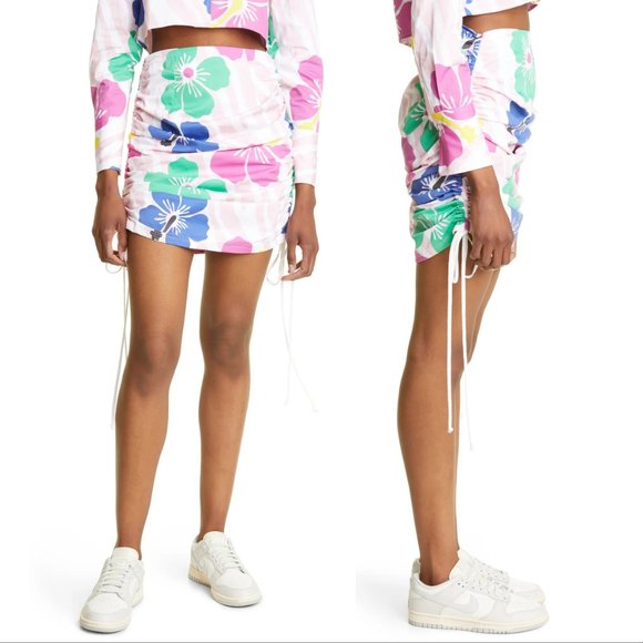 SAMMY B Tory SKIRT Size XL Floral Print Drawstring Sides Cotton Pink NEW $238 - Picture 2 of 10